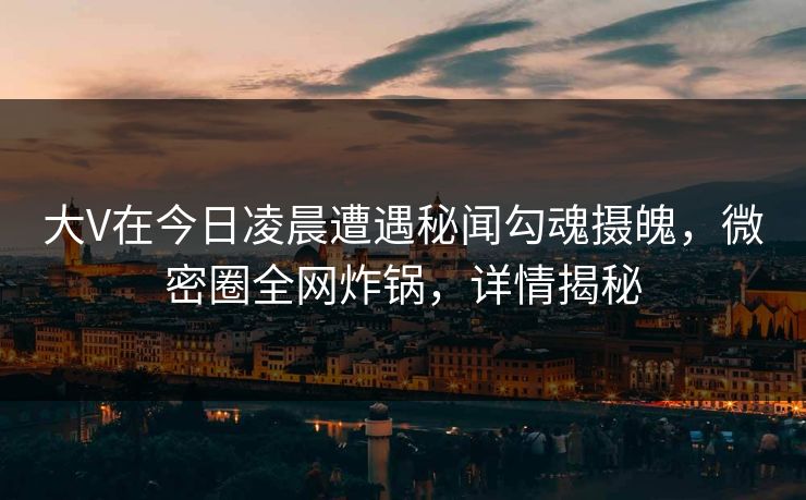 大V在今日凌晨遭遇秘闻勾魂摄魄，微密圈全网炸锅，详情揭秘